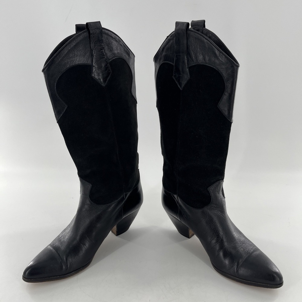 Rare Vintage Lenni Italian Leather Suede Calf Boots Fringe Heel‎ 7.5 Cowgirl - Picture 14 of 16